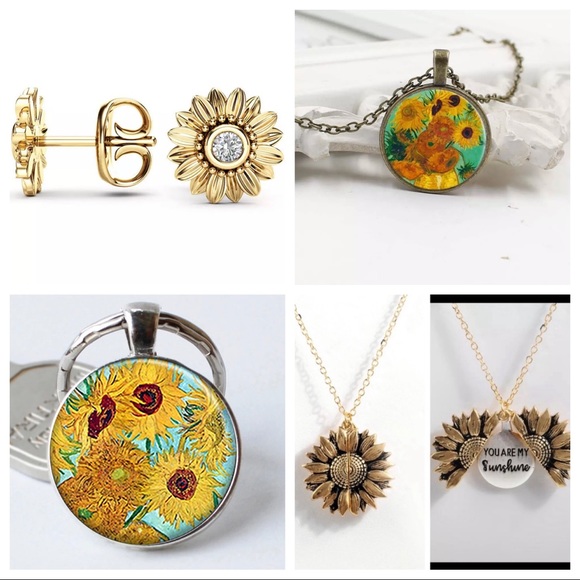 BOGO! Sunflower Stud Earrings Gold Rhinestone - Picture 7 of 8